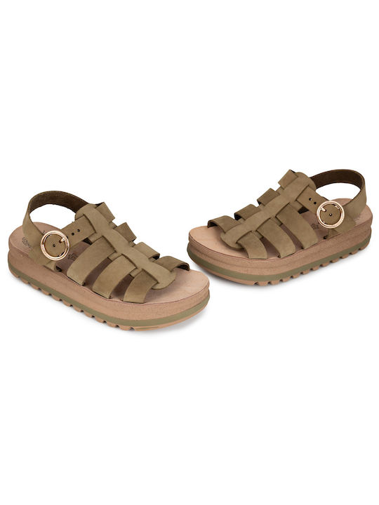 Fantasy Sandals Fantasy Damen Flache Sandalen in Khaki Farbe