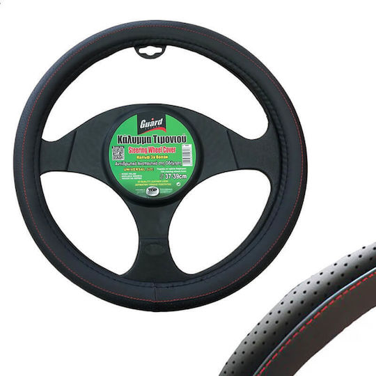 Guard Car Steering Wheel Cover with Diameter 37cm made of Leatherette Black with Black Stitching