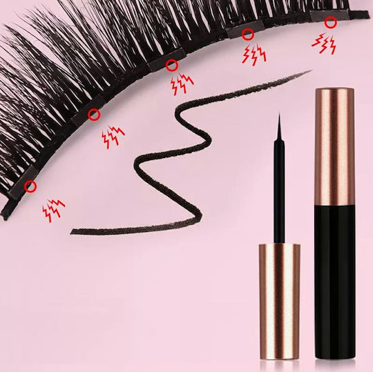 Set 5 Pairs Magnetic Eyelashes Ubx Tweezers Eyeliner Plastic Waterproof Black