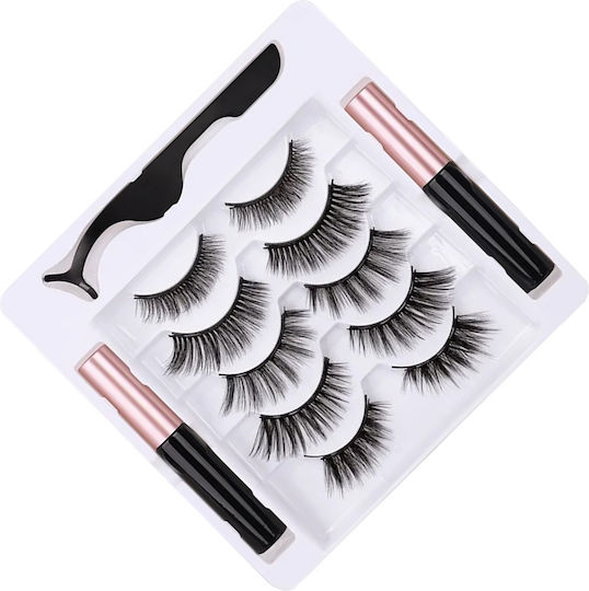 Set 5 Pairs Magnetic Eyelashes Ubx Tweezers Eyeliner Plastic Waterproof Black