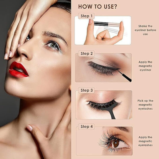 Set 5 Pairs Magnetic Eyelashes Ubx Tweezers Eyeliner Plastic Waterproof Black