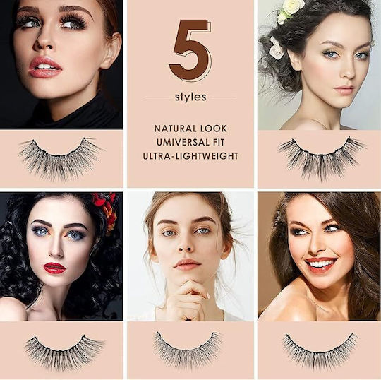 Set 5 Pairs Magnetic Eyelashes Ubx Tweezers Eyeliner Plastic Waterproof Black