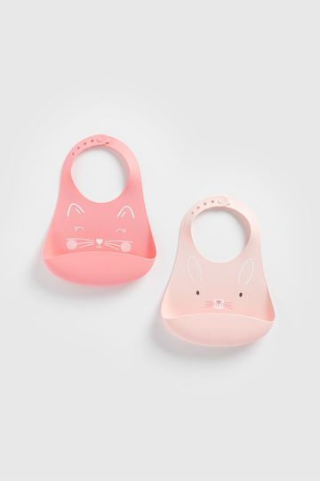 Mothercare Αδιάβροχη Σαλιάρα Σιλικόνης Ροζ 2τμχ