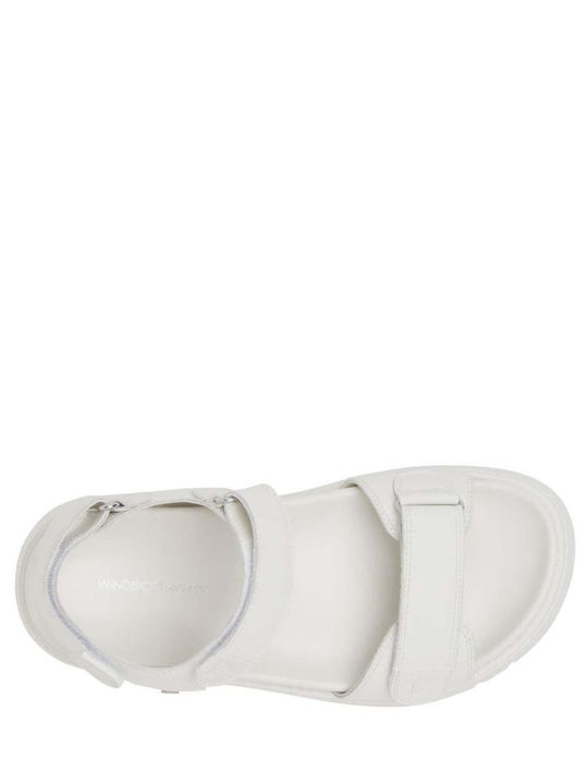 Leather Women's Flat Sandals in White Color