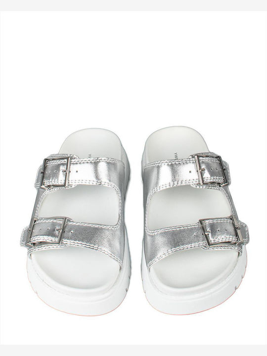 Mood Met Metallic Leather Women's Flat Sandals Silver