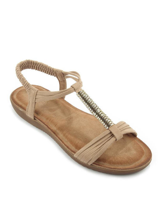 Women's Flat Sandals in Beige Color