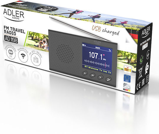 Adler AD-1198 Μπαταρίας με Bluetooth και USB Μαύρο