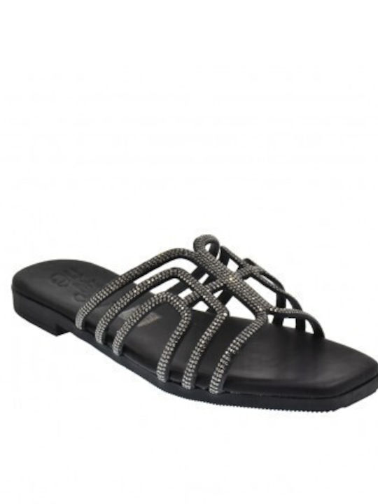 Oh My Sandals Leder Damen Flache Sandalen in Schwarz Farbe