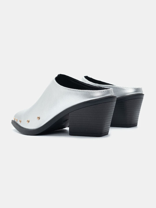 Luigi Heel Mules Silver