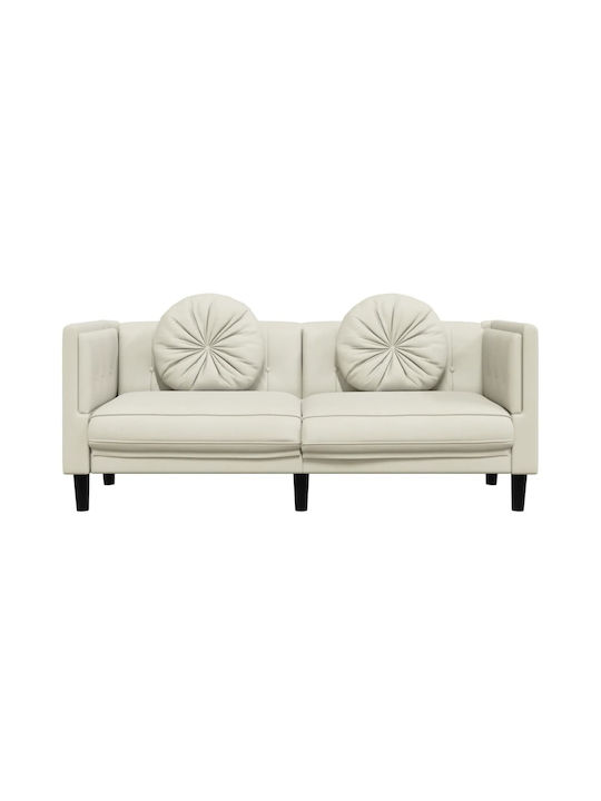 Doppelsitzer Samt Sofa Beige mit Dekokissen 173.5x77x70cm