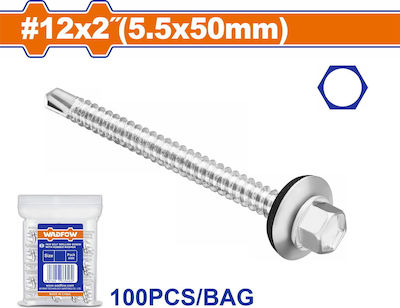 Wadfow Self-Piercing Sheet Metal Screw Hexagon Galvanized with Diameter M5.5 and Length 50mm 100pcs