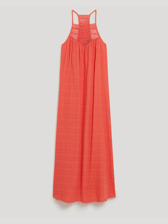 Superdry D3 Ovin Lace Halter Maxi Beach Dress Φορεμα Γυναικειο W8011672a-2jv Orangered