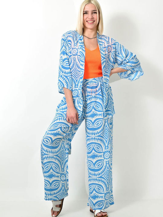 Pantaloni Kimono Set Imprimat Albastru 23820
