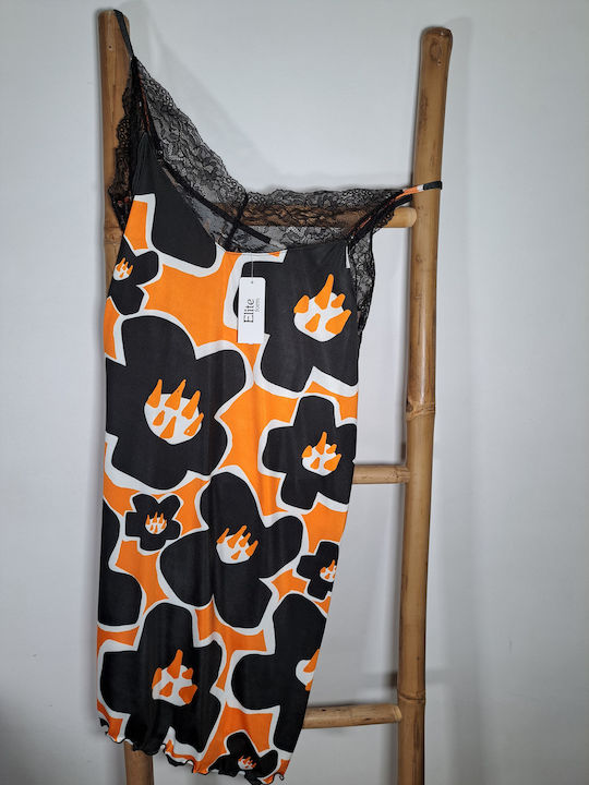 Elite Schwarzes bedrucktes Nachthemd Chemise Code 0612