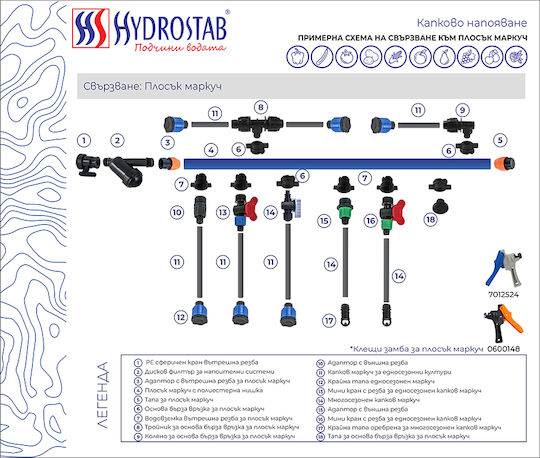 Bază de conectare rapidă Hydrostab Tavlit pentru furtun plat cu deschidere internă de 10 mm