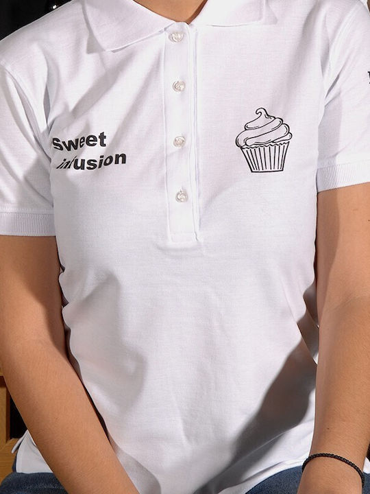 Bluză polo albă pentru femei "passion Pastry" 100% bumbac