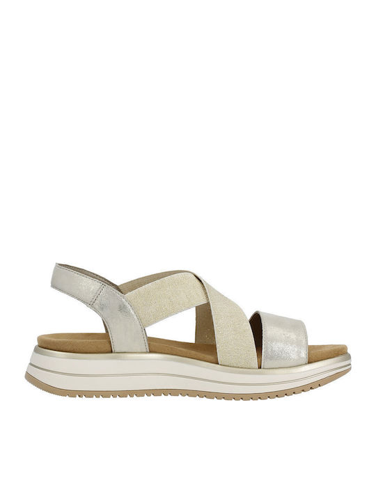 Leder Flache Sandalen für Damen Anatomisch in Beige Farbe