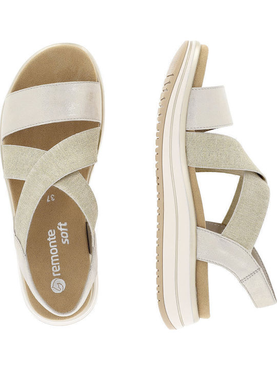 Leder Flache Sandalen für Damen Anatomisch in Beige Farbe