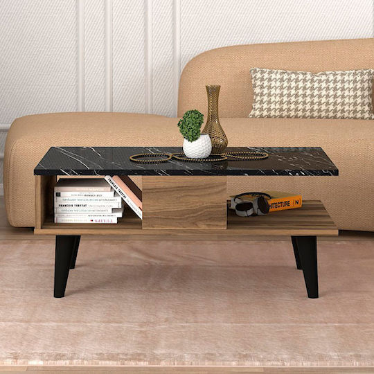 Rectangular Central Coffee Table Andros Wooden Walnut - Black L90xW54xH39.6cm