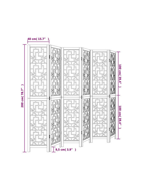 vidaXL Decorativ Paravan Lemn cu 6 Panouri 210x200cm