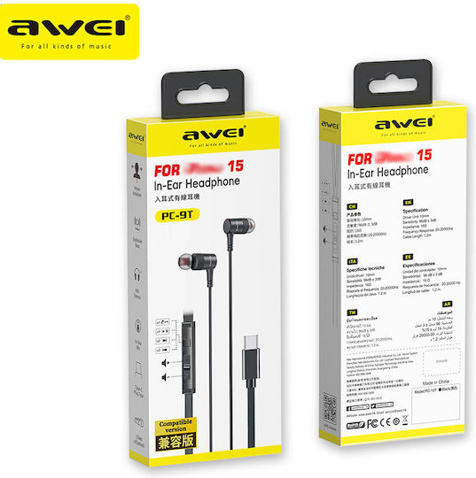 Awei PC-9T In-ear Handsfree Ακουστικά με Βύσμα USB-C