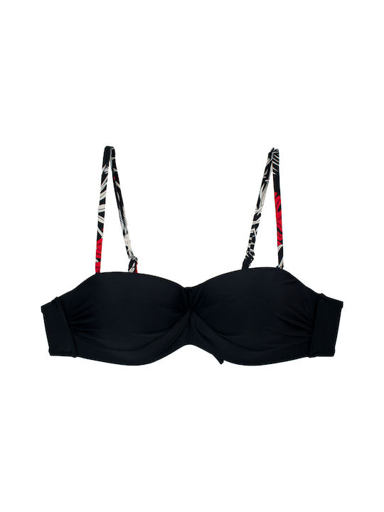 Damen trägerloses Bikini-Set mit Bügel und gerafftem Detail Schwarz S24