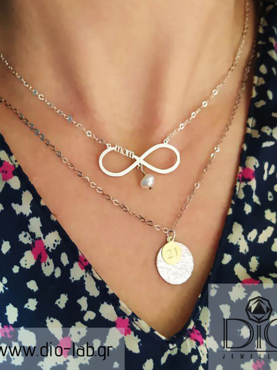 Dio Jewellery Lab Κολιέ Μαμά από Επιχρυσωμένο Ασήμι με Πέρλες