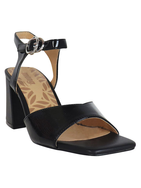 MTNG Patent Leather Women's Sandals Black with High Heel