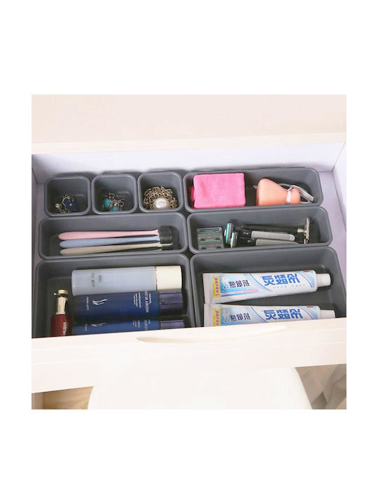 Set organizator sertar Zola din plastic, 8 cutii de dimensiuni diferite, gri
