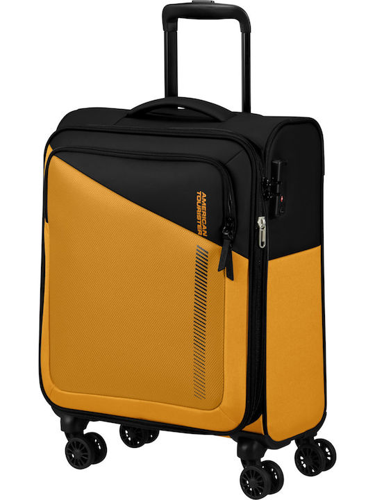 American Tourister Spinner Cabin Fabric Suitcase Black - Yellow With 4 Wheels Height 55cm