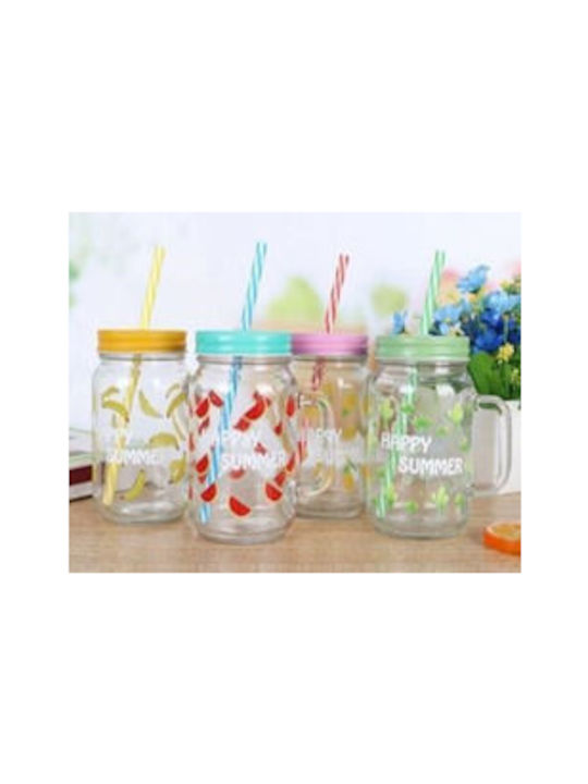 “happy Summer” Glas aus Glas mit Strohhalm