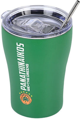 Estia Coffee Mug Save The Aegean Sticlă Termos Oțel inoxidabil Fără BPA Green 350ml cu Paie