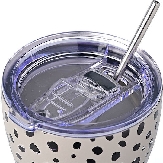 Estia Coffee Mug Save The Aegean Recyclable Thermos Stainless Steel BPA Free 350ml Leopard Taupe with Straw