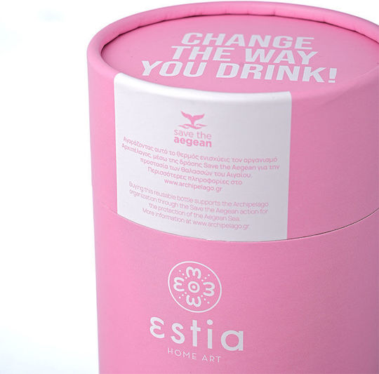 Estia Coffee Mug Save The Aegean Recyclable Glass Thermos Stainless Steel BPA Free 350ml Blossom Rose with Straw