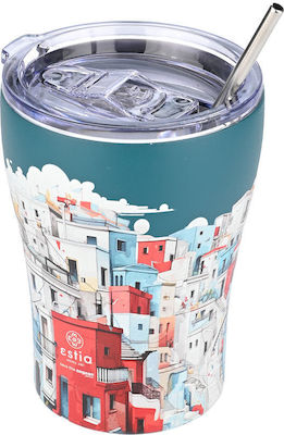 Estia Coffee Mug Save The Aegean Sticlă Termos Oțel inoxidabil Fără BPA URBAN MYTHOS 350ml cu Paie
