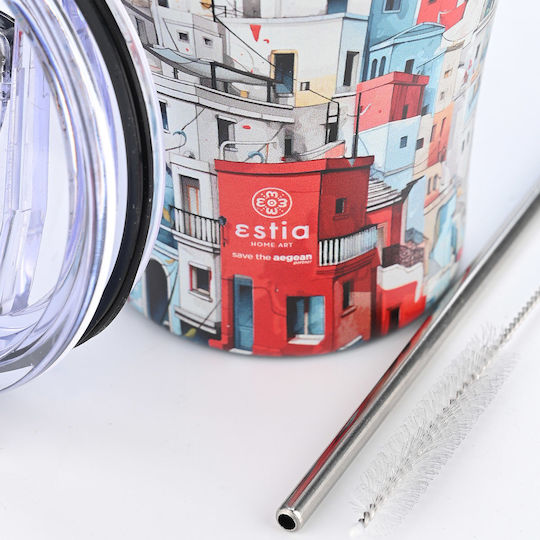 Estia Coffee Mug Save The Aegean Glass Thermos Stainless Steel BPA Free 350ml Urban mythos with Straw