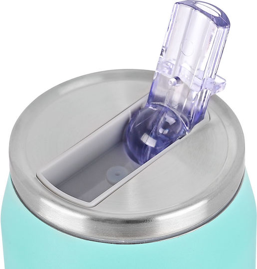 Estia Travel Cup Save the Aegean Recyclable Glass Thermos Stainless Steel / Plastic BPA Free 500ml Bermuda Green with Straw