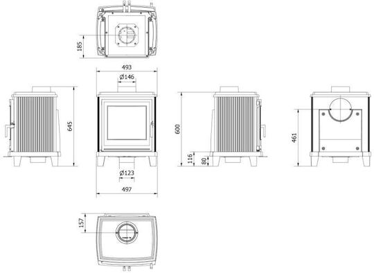 Kratki Μαντεμένια Ξυλόσομπα 6kW Γκρι