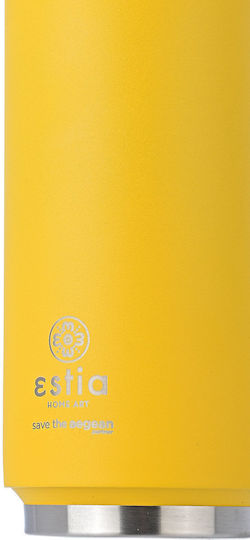 Estia Travel Cup Save the Aegean Recycelbar Glas Thermosflasche Rostfreier Stahl / Kunststoff BPA Frei 500ml Pineapple Yellow mit Stroh