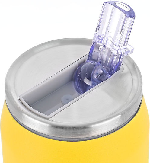 Estia Travel Cup Save the Aegean Recycelbar Glas Thermosflasche Rostfreier Stahl / Kunststoff BPA Frei 500ml Pineapple Yellow mit Stroh