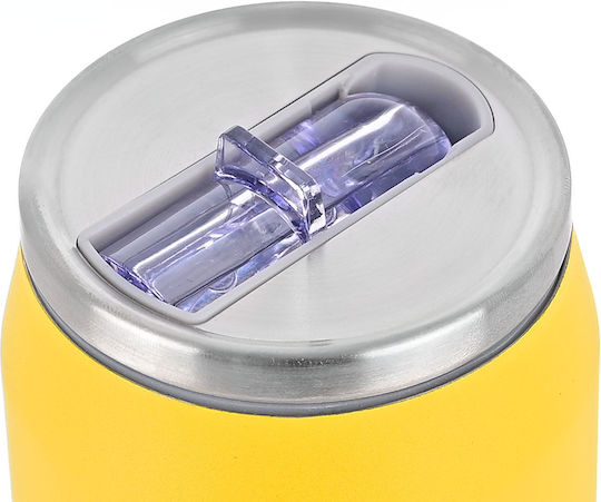 Estia Travel Cup Save the Aegean Recycelbar Glas Thermosflasche Rostfreier Stahl / Kunststoff BPA Frei 500ml Pineapple Yellow mit Stroh