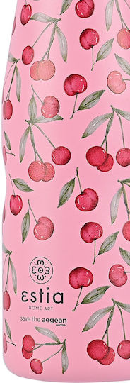 Estia Travel Flask Save the Aegean Recyclable Bottle Thermos Stainless Steel BPA Free 500ml Cherry Rose