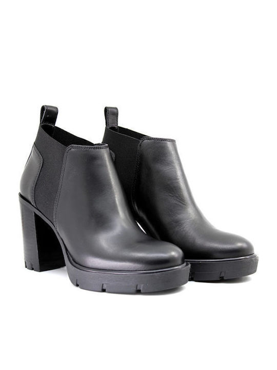 Leather Women's Chelsea Boots with High Heel Black
