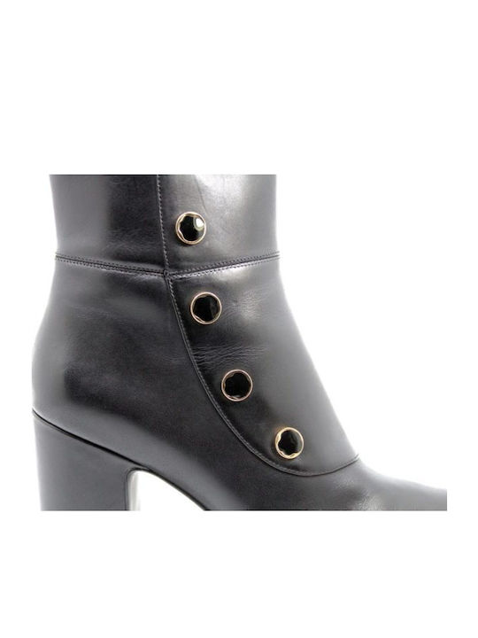 Leather Women's Chelsea Boots with High Heel Black