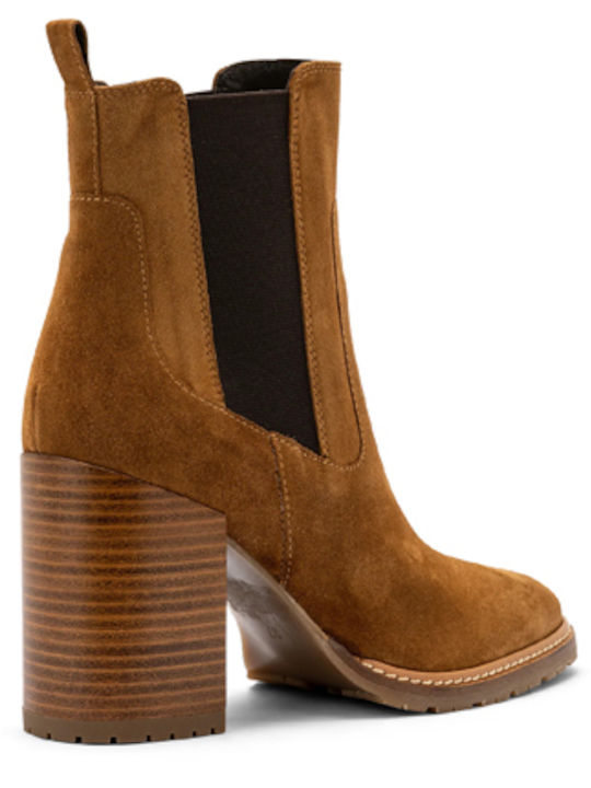 Leder Damen Chelsea Stiefeletten mit hohem Absatz Tabac Braun