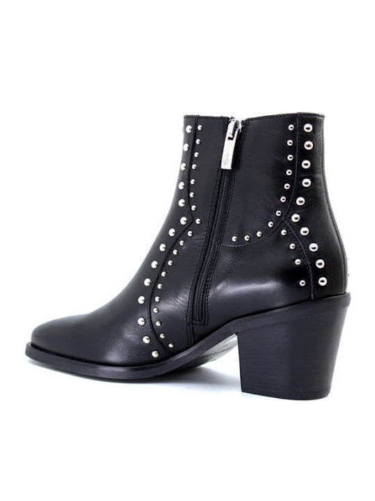Leather Women's Chelsea Boots with Medium Heel Black