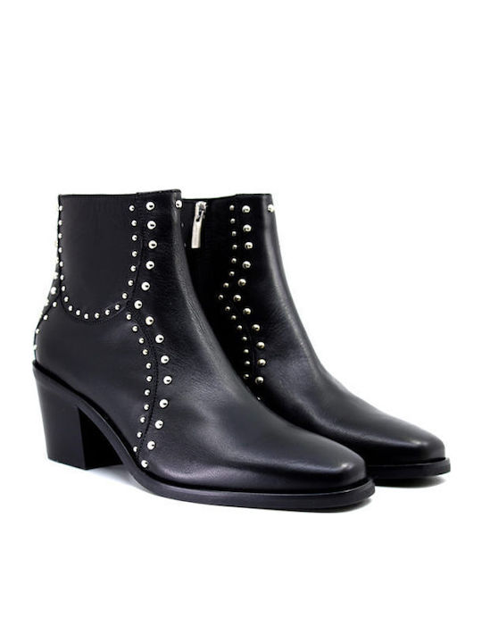 Leather Women's Chelsea Boots with Medium Heel Black