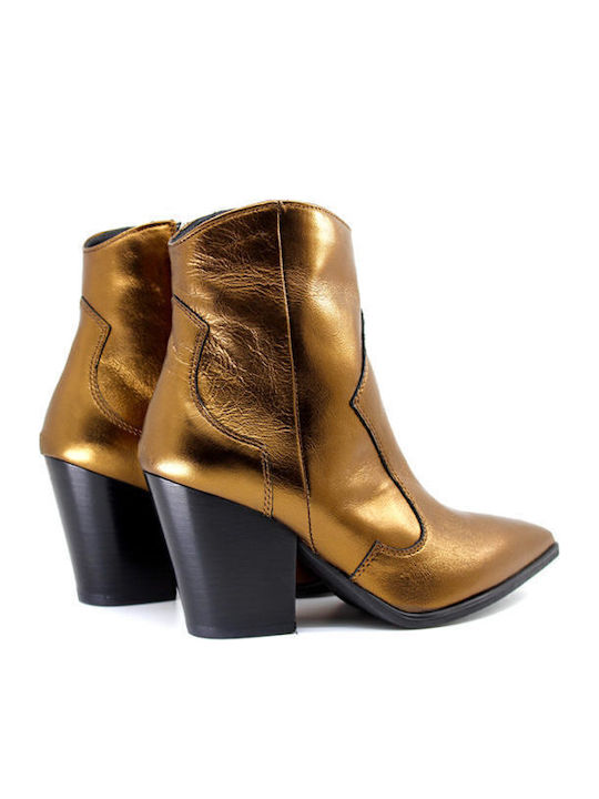 Leather Women's Cowboy Boots with High Heel Gold