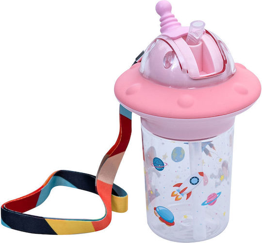 Estia Astro Kids Water Bottle Plastic with Straw Salmon Pink 450ml (Various Designs/Colours)