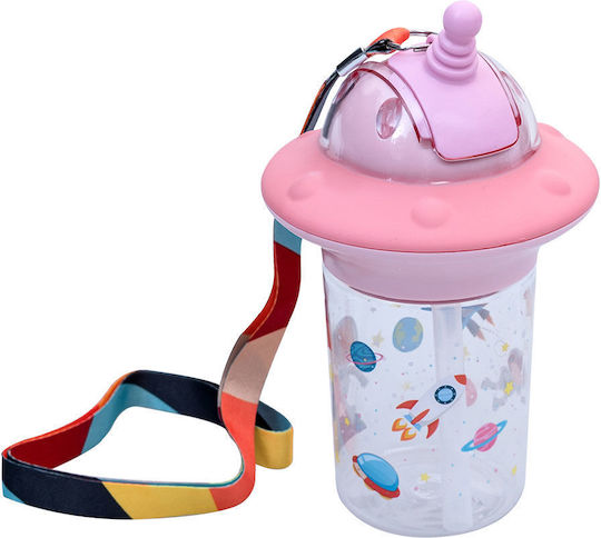 Estia Astro Kids Water Bottle Plastic with Straw Salmon Pink 450ml (Various Designs/Colours)